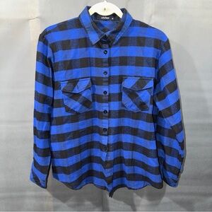 Mixfeer Unisex Blue/Black button up flannel Shirt Sz Medium Long Sleeve